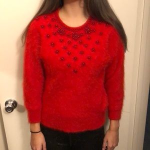 Vintage red angora sweater. Small